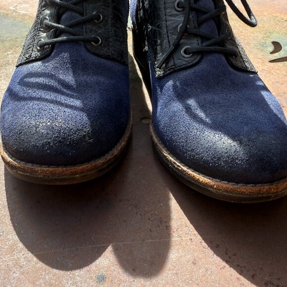 NAYA Anthropologie Agave Black Leather Blue Suede Zip Ankle Boot - Picture 6 of 11